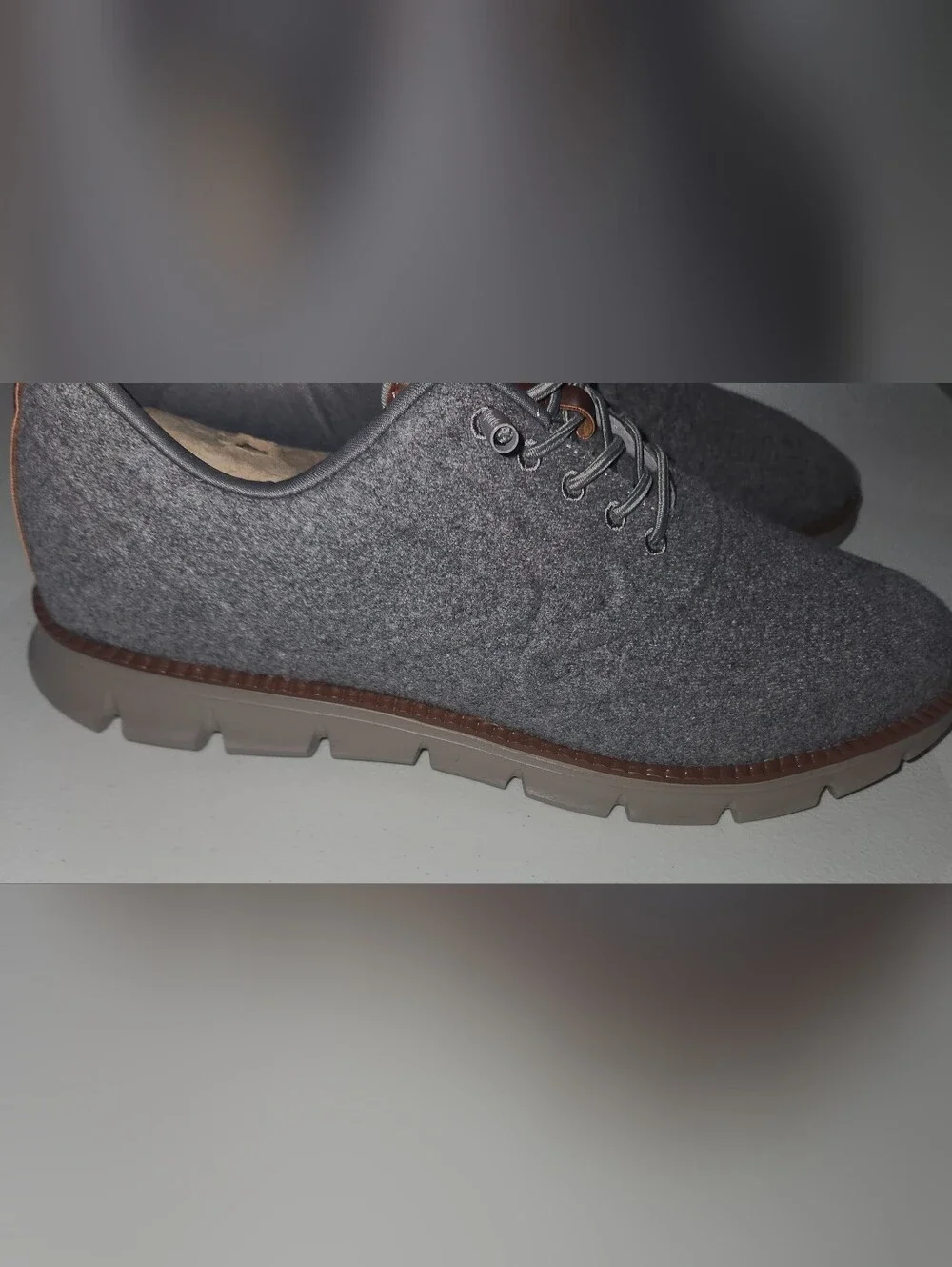 Men's Gray Wool-Blend Casual Shoes with Brown Trim Size 12 US / EU 46